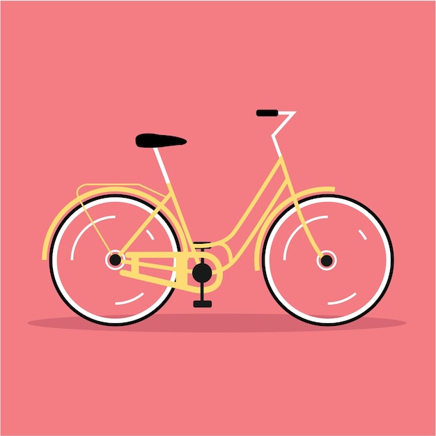 ベクトル 明るいピンクの背景に黄色のビンテージ レディース自転車のベクトル イラスト