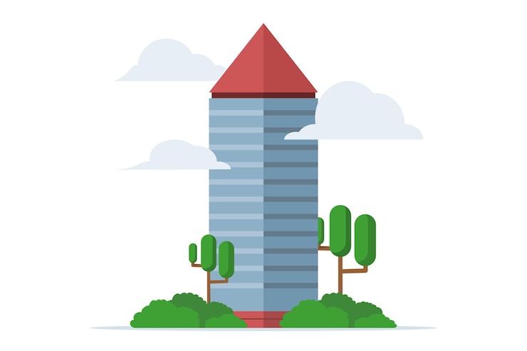 Vector vector illustration of an office building or shop and cafe