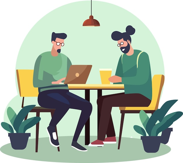 Vector illustration of office workers sitting at desks in flat design style