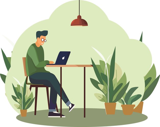 Vector illustration of office workers sitting at desks in flat design style