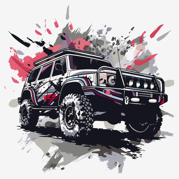 Vector illustration of an offroad vehicle on a grunge background