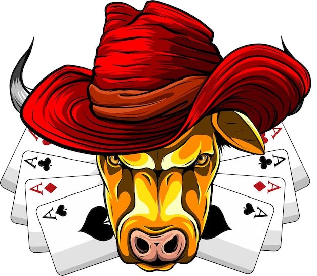 Vector vector illustration oh head bull with hat on white background