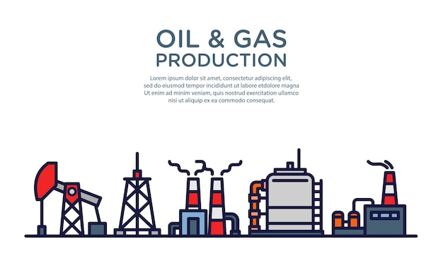 石油とガスの製造プラントのベクトル イラスト 石油とガスの精製プロセス