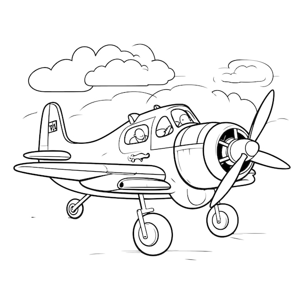 Vector illustration of an old airplane Coloring book for children