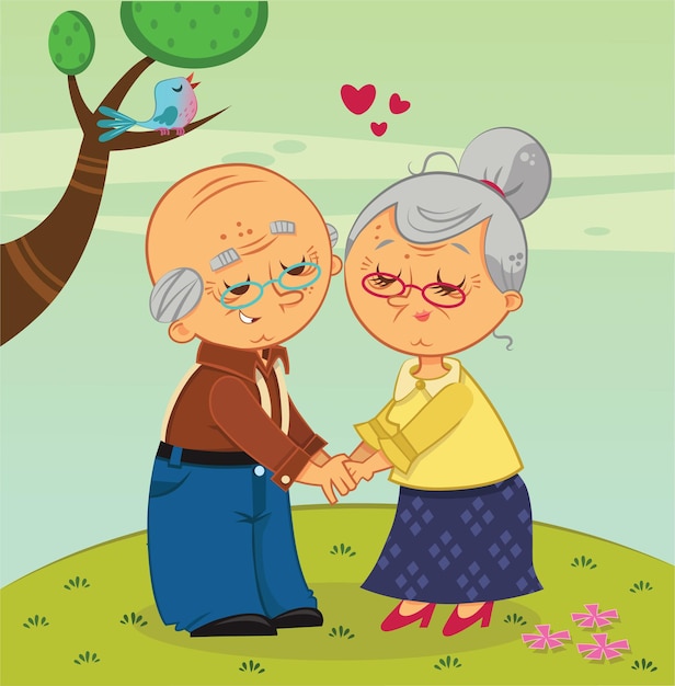 Vector illustration of old couple who still love each other very much