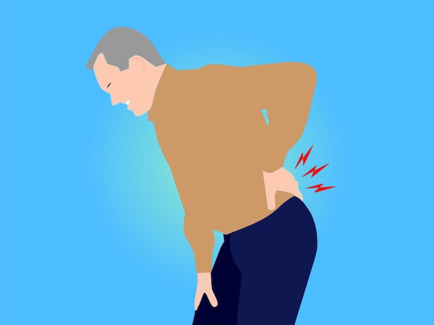 Vector vector illustration of an old man suffering from back pain