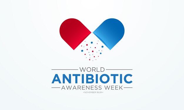 ベクトル 毎年11月18日から24日まで開催される世界抗生物質啓発週間をテーマにしたベクターイラスト背景付きバナーポスター用の世界抗菌意識週間テンプレート
