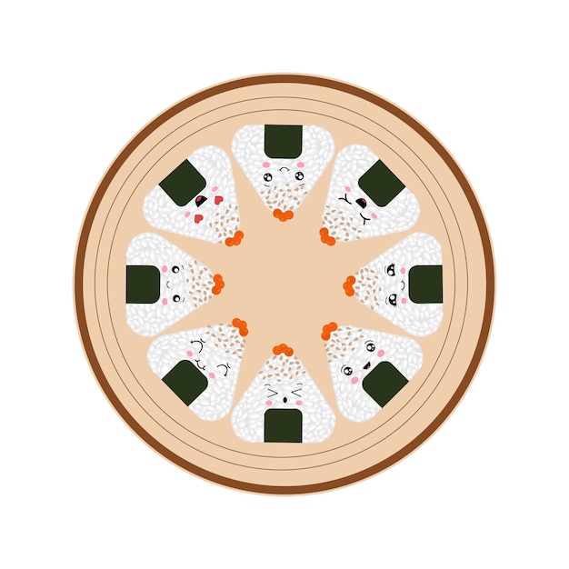 Векторная иллюстрация Онигири в стиле каваи Традиционная японская кухня Плоский стиль