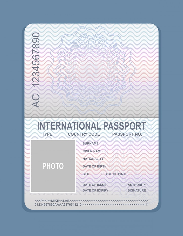 Vector vector illustration of open passport template. document for travel concept, passport sample.