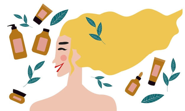 Vector vector illustration of organic hair cosmetics.