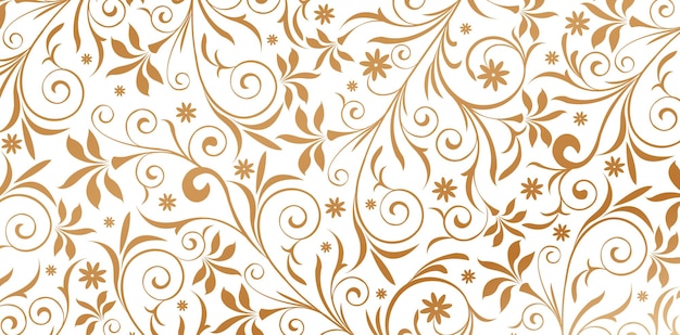 Vector vector illustration ornament golden colors seamless pattern with leaves and curls a white background