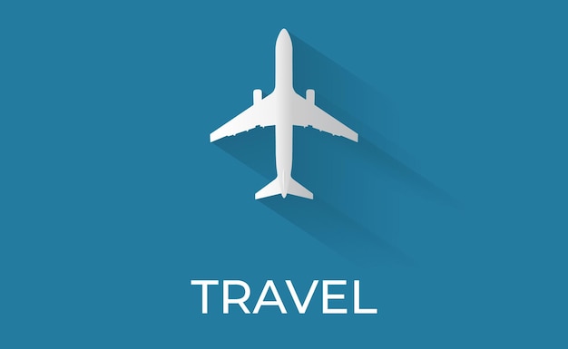 Illustrazione vettoriale di un contorno di un aereo come simbolo del viaggio su sfondo blu