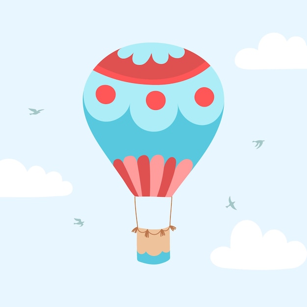 Vector vector illustration of outline hot air balloon on sky. isolated hand drawn icon