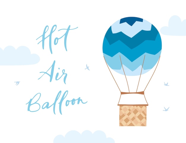 Vector illustration of outline hot air balloon on sky. isolated hand drawn icon