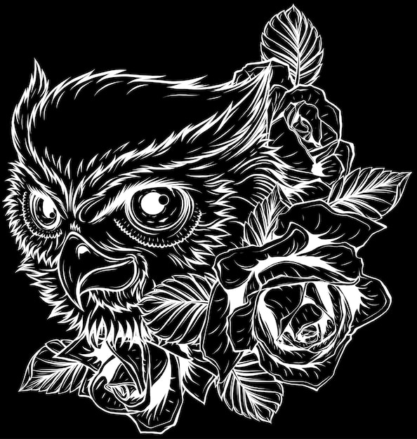 vector illustration of outline Owl head