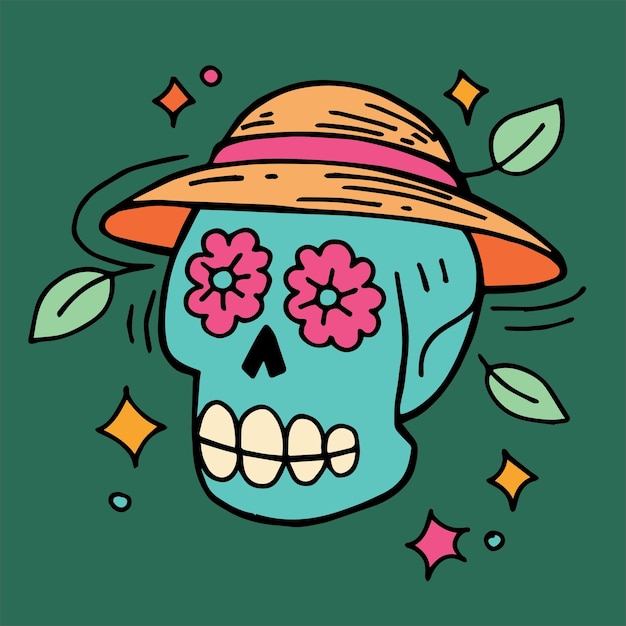 Vector illustration of a painted skull for the holiday of the day of the dead drawing in flat style