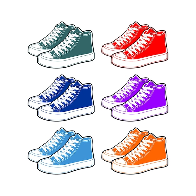 Vector illustration of a pair of colorful sneakers set