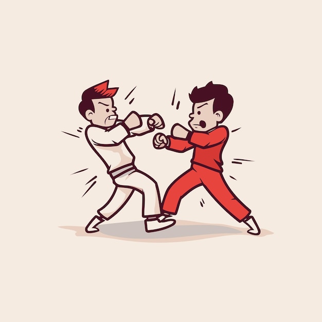 Vector illustration of a pair of karate fighters in action cartoon style