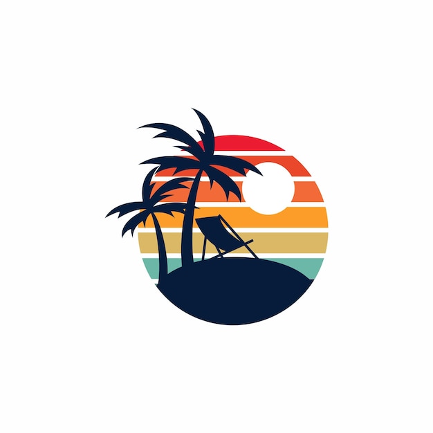 Vector vector illustration of palm tree, coconut tree, sunset, beach, summer, landscape. perfect vector des