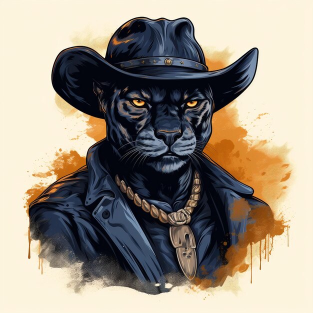 Vector illustration of a panther with a cowboy hat