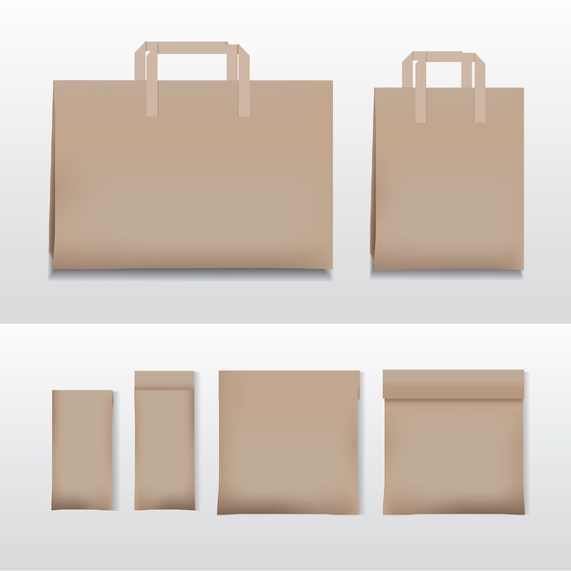 Vettore illustrazione vettoriale sacchetto della spesa di carta marrone varie dimensioni
