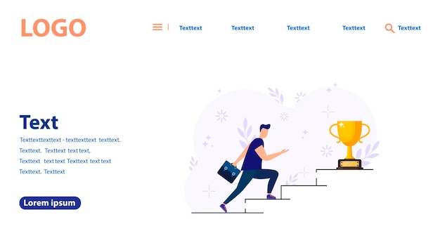 Векторная иллюстрация, люди бегут к своей цели по лестнице или столбам, движутся к своей мечте. мотивация, путь к цели. веб-баннер, мобильный веб-сайт. шаблон целевой страницы.