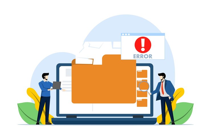 vector illustration of People checking damaged file error warning