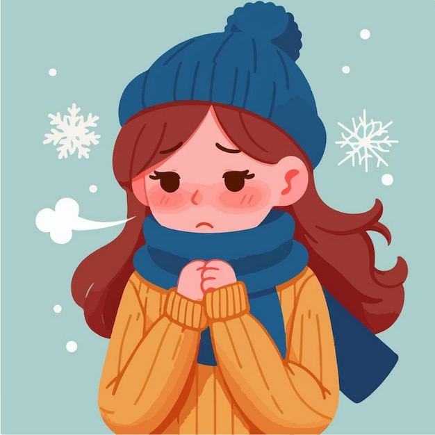 Vector vector illustration of people feel cold in flat design style