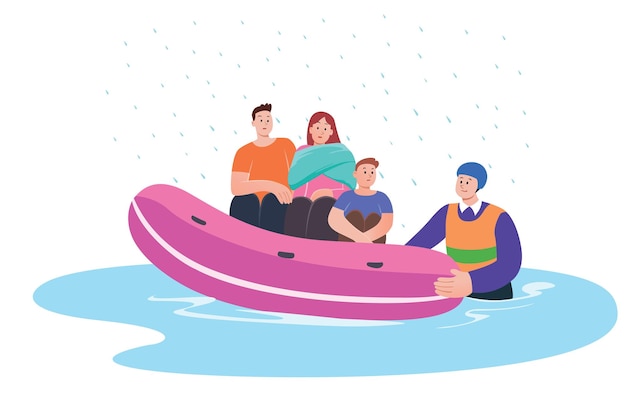 Vector illustration of people flood relief