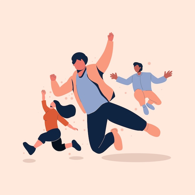 Vector illustration of people jumping and having fun