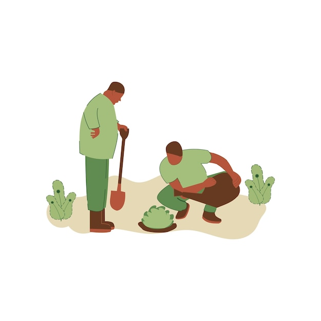 Vector illustration of people planting trees. concept of saving the earth. Ecology volunteering