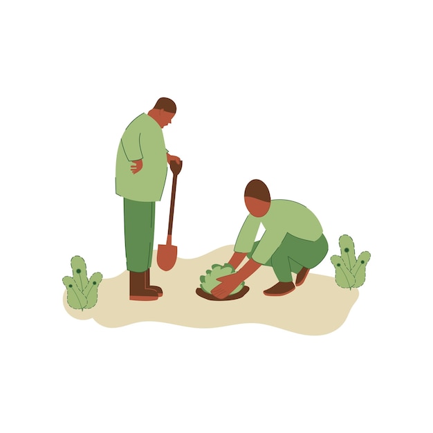 Vector illustration of people planting trees. concept of saving the earth. Ecology volunteering