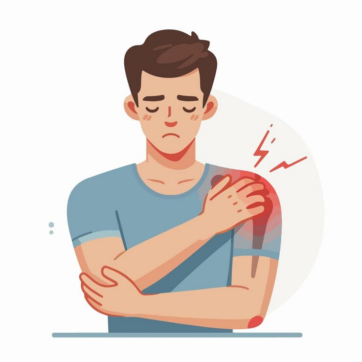 Vector vector illustration of people suffers from shoulder injury