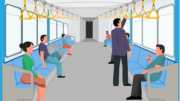 Illustrazione vettoriale di persone sul treno