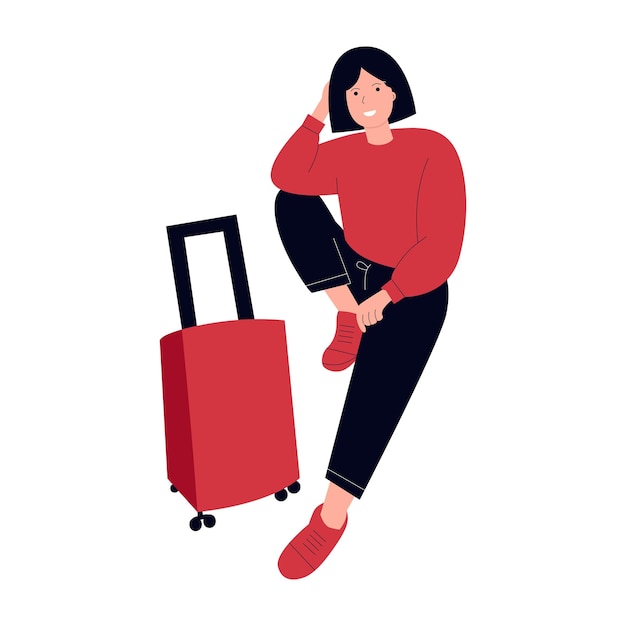 スーツケースを運んで旅行する人々のベクトルイラスト
