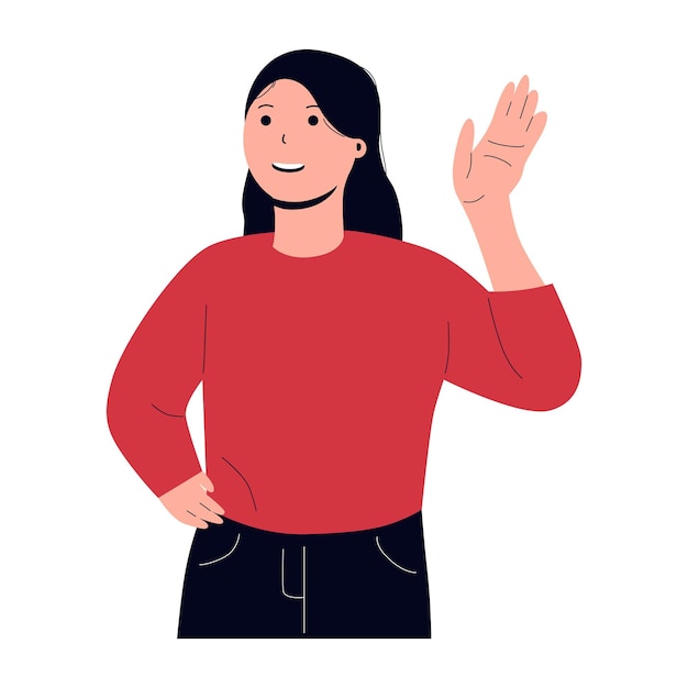 「こんにちは」と手を振っている人々のベクトルイラスト