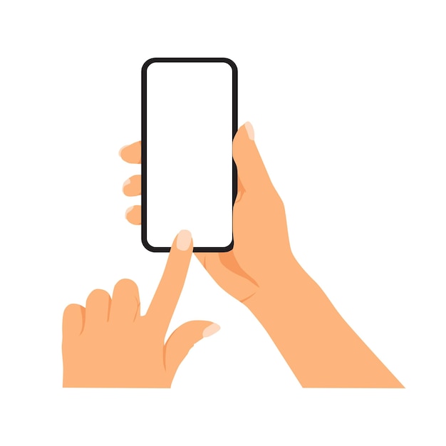 Vector illustration of person holding smart phone hand holding smart phone