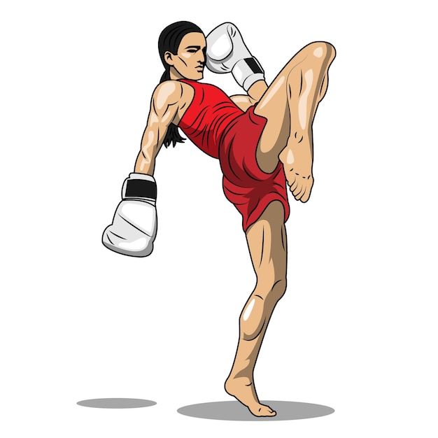 vector illustration of a person kicking with his knee. muang thai martial arts movement