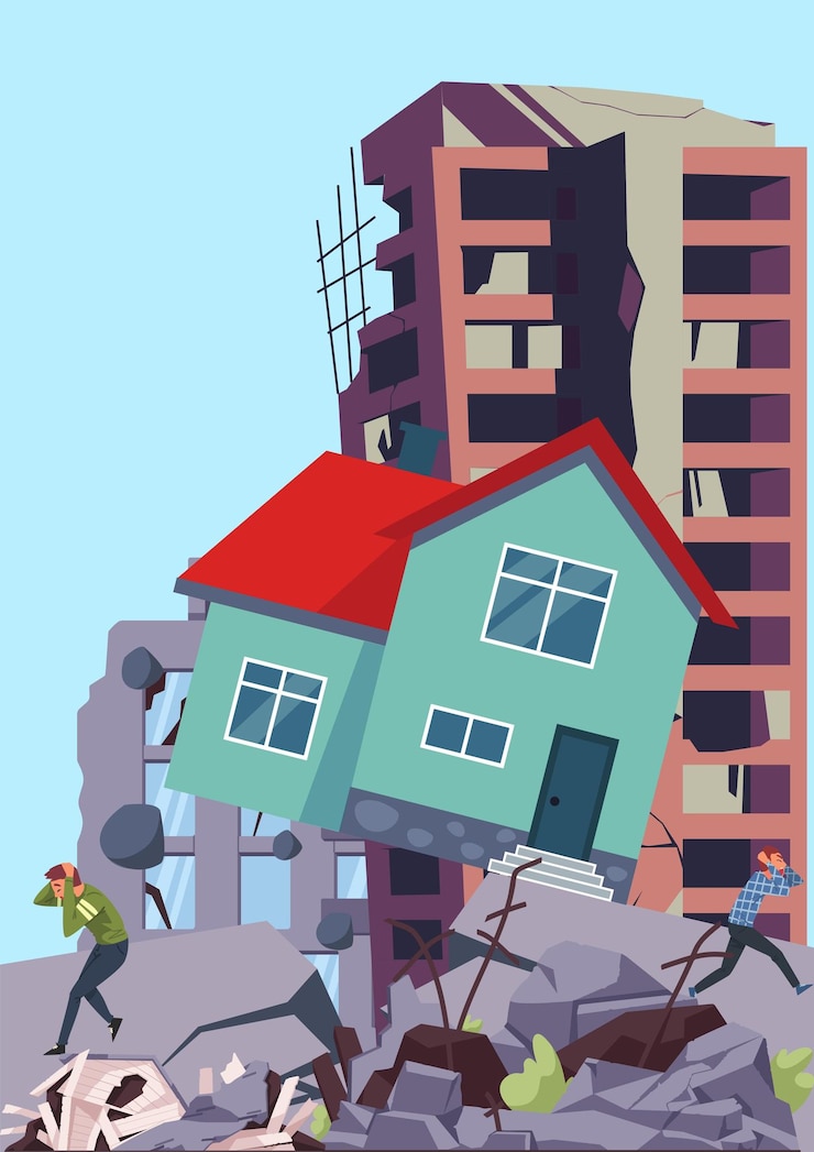 Vector vector illustration of a person panicking during an earthquake