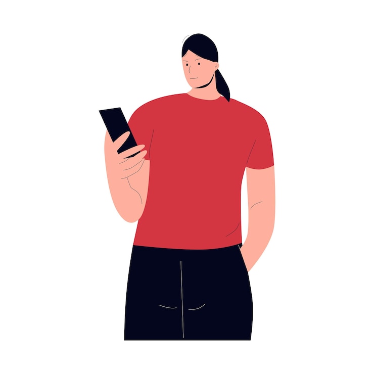 Vector vector illustration of person playing smartphone