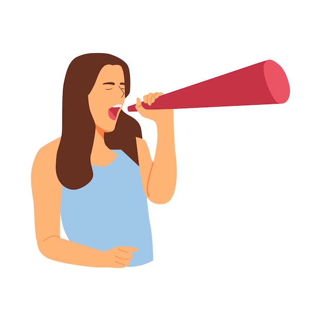 Vector illustration of a person screaming with a loudspeaker megaphone