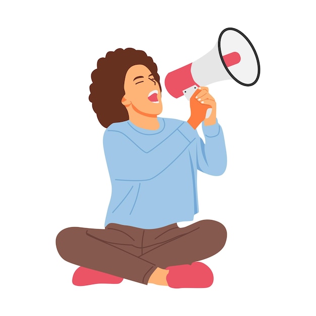 Vector vector illustration of a person screaming with a loudspeaker megaphone