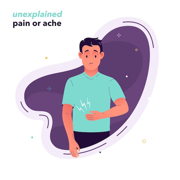 Vector vector illustration of a person who is experiencing unexplained symptoms and pain.