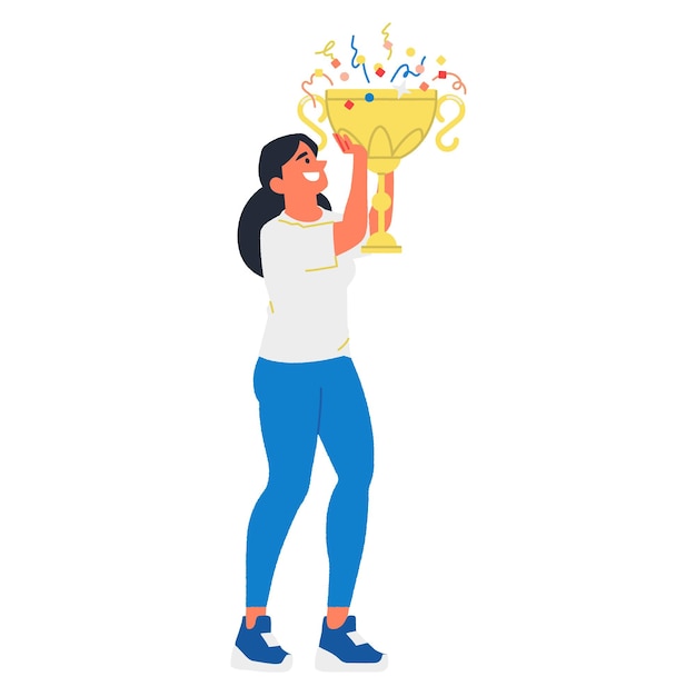 Vector illustration of a person with a reward for success, achievement, or victory