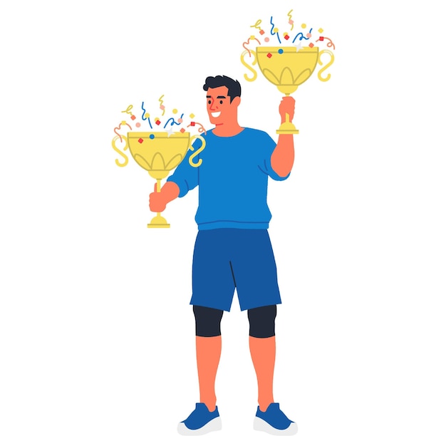 Vector vector illustration of a person with a reward for success, achievement, or victory