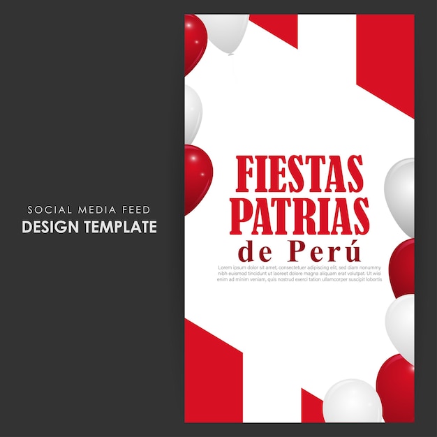 Vector illustration of Peru Independence Day 28 July social media story feed mockup template