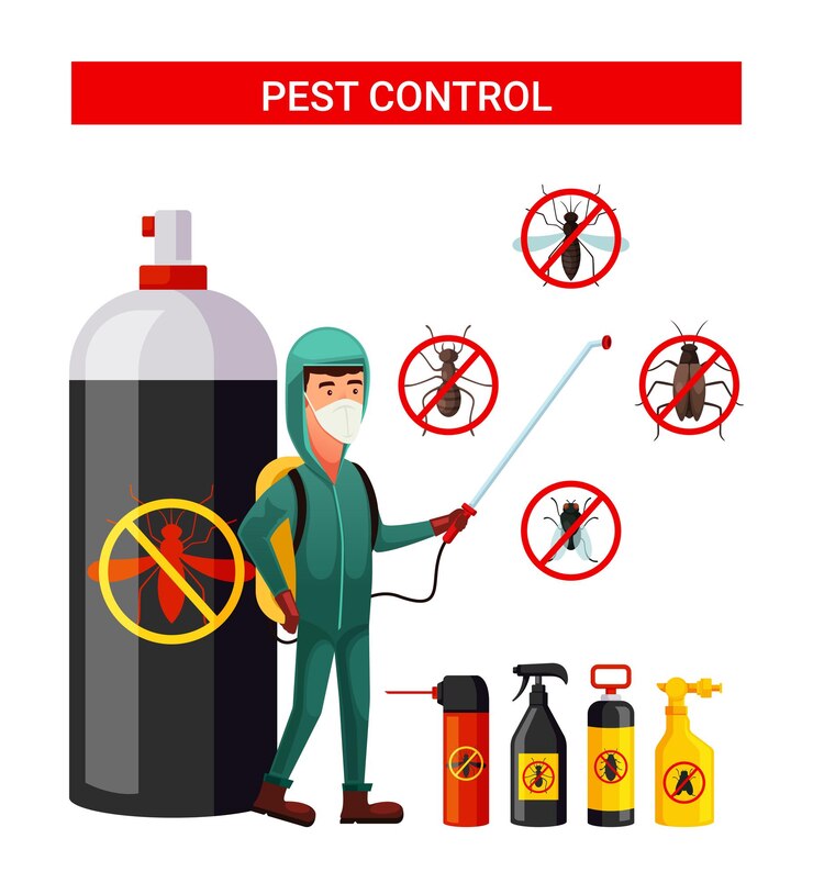 Vector vector illustration of pest control by a human