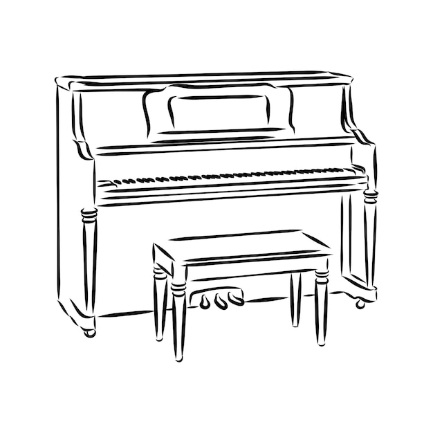 Illustrazione vettoriale di strumento musicale per pianoforte in schizzo scarabocchio in bianco e nero