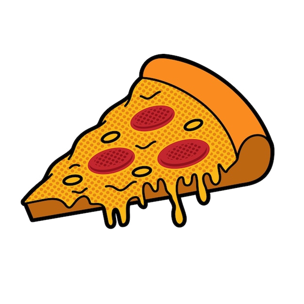 Vector vector illustration of a piece of pizza in cartoon style