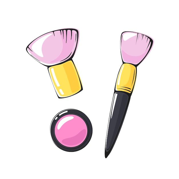 Vector illustration of pink blush and makeup brush isolated on white background